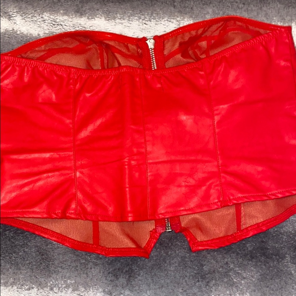 UO Red Bustier Zip Up Crop Tube-top - Picture 5 of 10